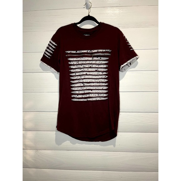 Carbon Maroon Ripped Slit with Zipper T-shirt, Mens XXL - Picture 1 of 3